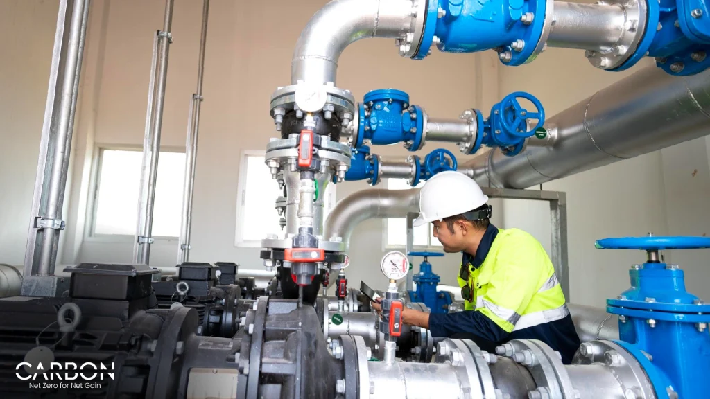 An image depicting an engineer addressing issues related to energy waste.