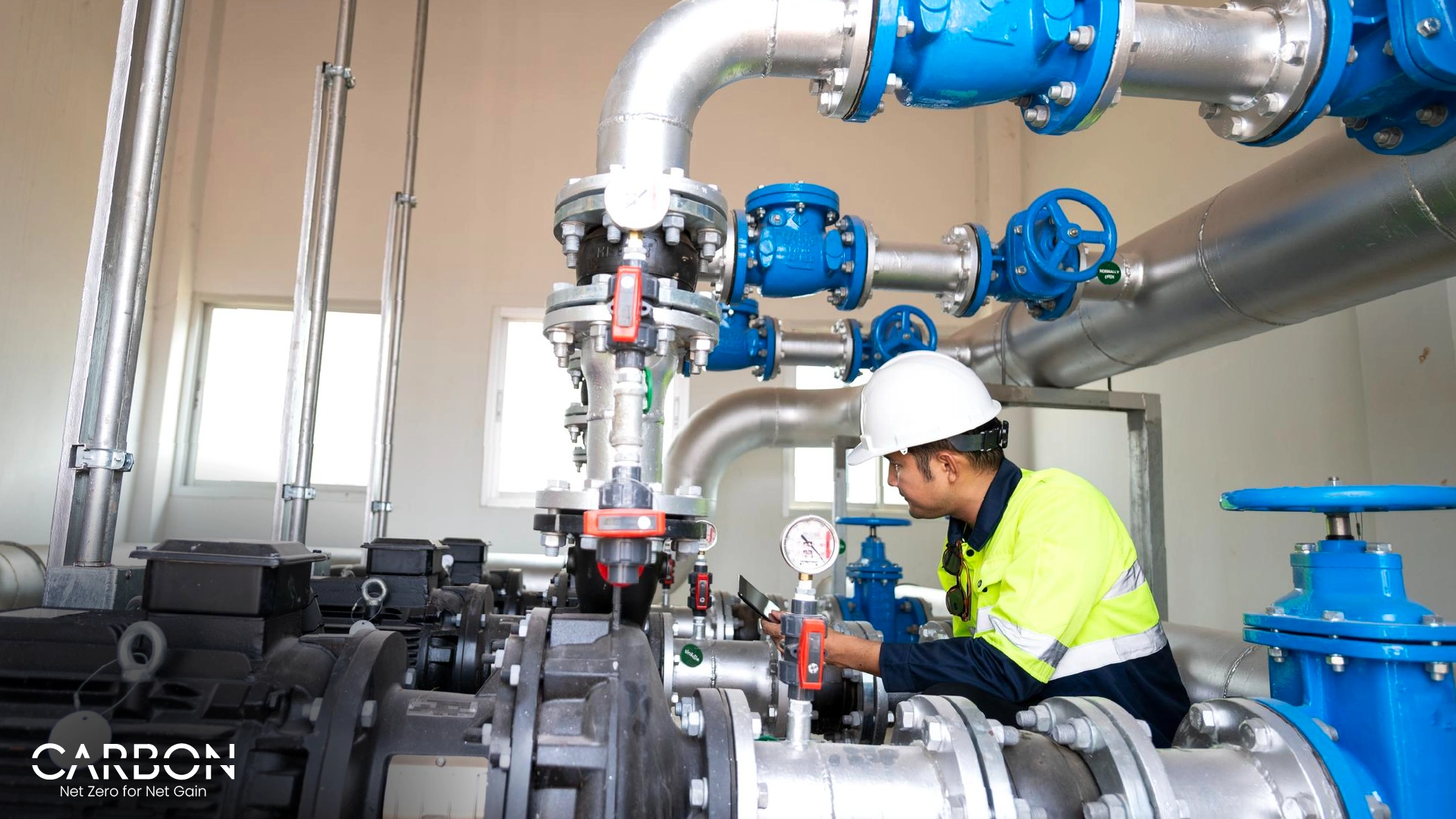 An image depicting an engineer addressing issues related to energy waste.